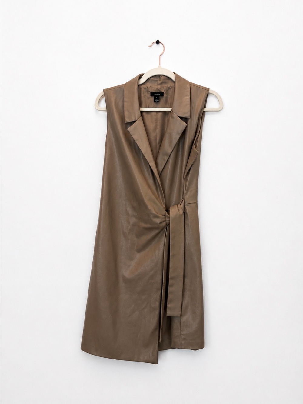 Halogen Taupe Faux Leather Wrap Midi Dress with Side Tie